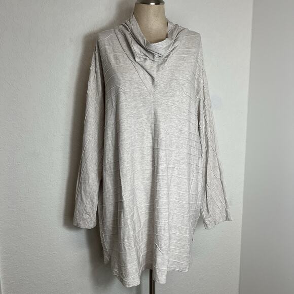 Oska Oatmeal Cowl Neck Blouse textured lines Size 2(US8/10), made in Bulgaria - Picture 1 of 9